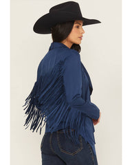 Women's Cascade Front Fringe Faux Suede Fringe Jacket