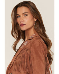 Women's Ainsley Embroidered Fringe Faux Suede Blazer
