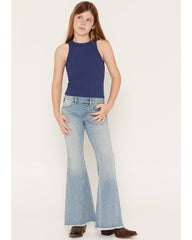 Girls' Light Wash Lacey Bow Embroidered Flare Stretch Denim Jeans