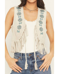 Women's Embroidered Faux Suede Cropped Vest