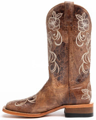 Women's Lasy Floral Embroidered Western Boots - Broad Square Toe