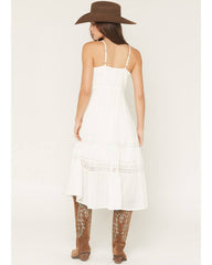 Women's Button-Front Lace Trim Midi Dress
