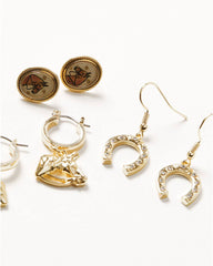 Women's Western Muse Horse Cameo Earring Set - 5 Piece