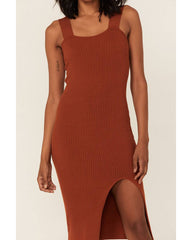 Women's Ribbed Sweater Knit Midi Bodycon Dress