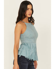 Women's Stretch Lace Halter Fringe Tank