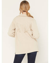 Women's Solid Fringe Button-Down Sweater