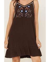 Women's Embroidered Crinkle Sleeveless Mini Dress