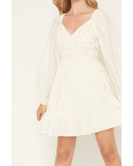 Women's Crochet Lace Long Sleeve Mini Dress