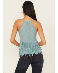 Women's Stretch Lace Halter Fringe Tank
