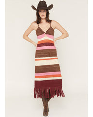 Women's Striped Sleeveless Sweater Midi Dress