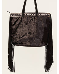 Women's Velvet Embroidered Beaded & Fringe Tote