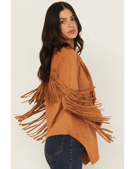 Women's Cascade Front Fringe Faux Suede Fringe Jacket