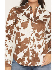 Women's Junegrass Cow Print Long Sleeve Snap Stretch Western Shirt