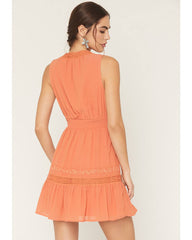 Women's Embroidered Sleeveless Smocked Waist Mini Dress