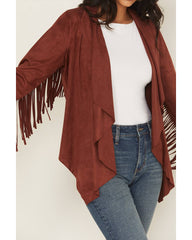 Women's Cascade Front Faux Suede Fringe Jacket
