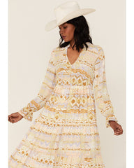 Women's Watercolor Southwestern Long Sleeve Maxi Dress