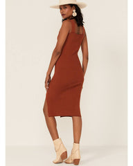 Women's Ribbed Sweater Knit Midi Bodycon Dress