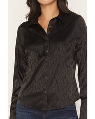 Women's Roberta Long Sleeve Fringe Satin Button-Down Western Shirt