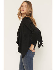 Women's Cascade Front Fringe Faux Suede Fringe Jacket