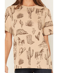 Women's Highland Scattered Conversation Print Short Sleeve Boyfriend Graphic Tee