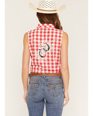 Women's Dunes Gingham Tie-Front Sleeveless Pearl Snap Western Shirt