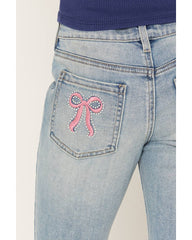 Girls' Light Wash Lacey Bow Embroidered Flare Stretch Denim Jeans