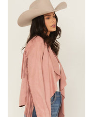 Women's Cascade Front Fringe Faux Suede Fringe Jacket