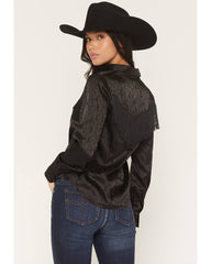Women's Roberta Long Sleeve Fringe Satin Button-Down Western Shirt