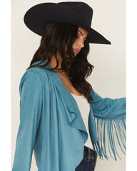 Women's Cascade Front Fringe Faux Suede Fringe Jacket
