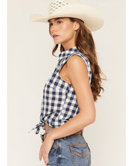 Women's Dunes Gingham Sleeveless Snap Tie-Front Western Shirt