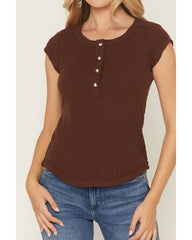 Women's Solid Short Sleeve 1/4 Button-Down Shirt