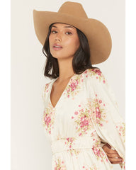 Women's Floral Print Long Sleeve Satin Mini Dress