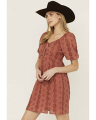 Women's Eyelet Tie Front Mini Dress