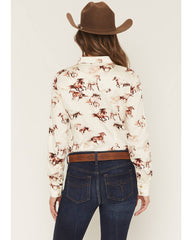 Women's Horse Print Long Sleeve Button-Down Stretch Western Shirt