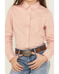 Girls' Solid Rhinestone Fringe Long Sleeve Pearl Snap Stretch Western Shirt