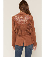 Women's Ainsley Embroidered Fringe Faux Suede Blazer
