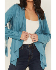 Women's Cascade Front Fringe Faux Suede Fringe Jacket