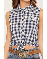 Women's Dunes Gingham Sleeveless Snap Tie-Front Western Shirt