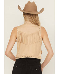 Women's Faux Suede Whipstitch Fringe Vest