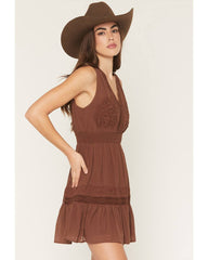 Women's Embroidered Smocked Waist Mini Dress