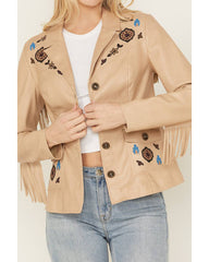 Women's Embroidered Faux Leather Jacket