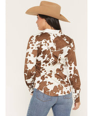 Women's Junegrass Cow Print Long Sleeve Snap Stretch Western Shirt