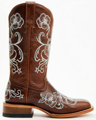 Women's Lasy Floral Embroidered Western Boots - Broad Square Toe