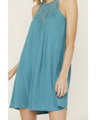 Women's Crochet Yoke Crinkle Mini Dress