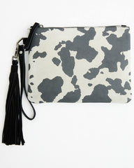 Women's Cow Print Suede Wristlet