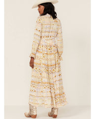 Women's Watercolor Southwestern Long Sleeve Maxi Dress