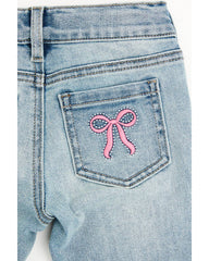 Toddler Girls' Light Wash Lacey Bow Embroidered Flare Stretch Denim Jeans