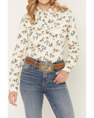Women's Horse Print Long Sleeve Snap Stretch Western Shirt
