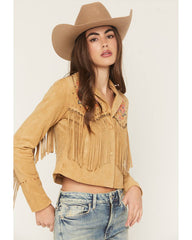 Women's Dixon Embroidered Faux Suede Fringe Jacket
