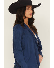 Women's Cascade Front Fringe Faux Suede Fringe Jacket
